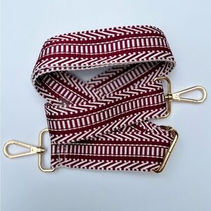 Wine Red Retro Aztec Stripe Adjustable Crossbody Purse Strap, Gold Hardware